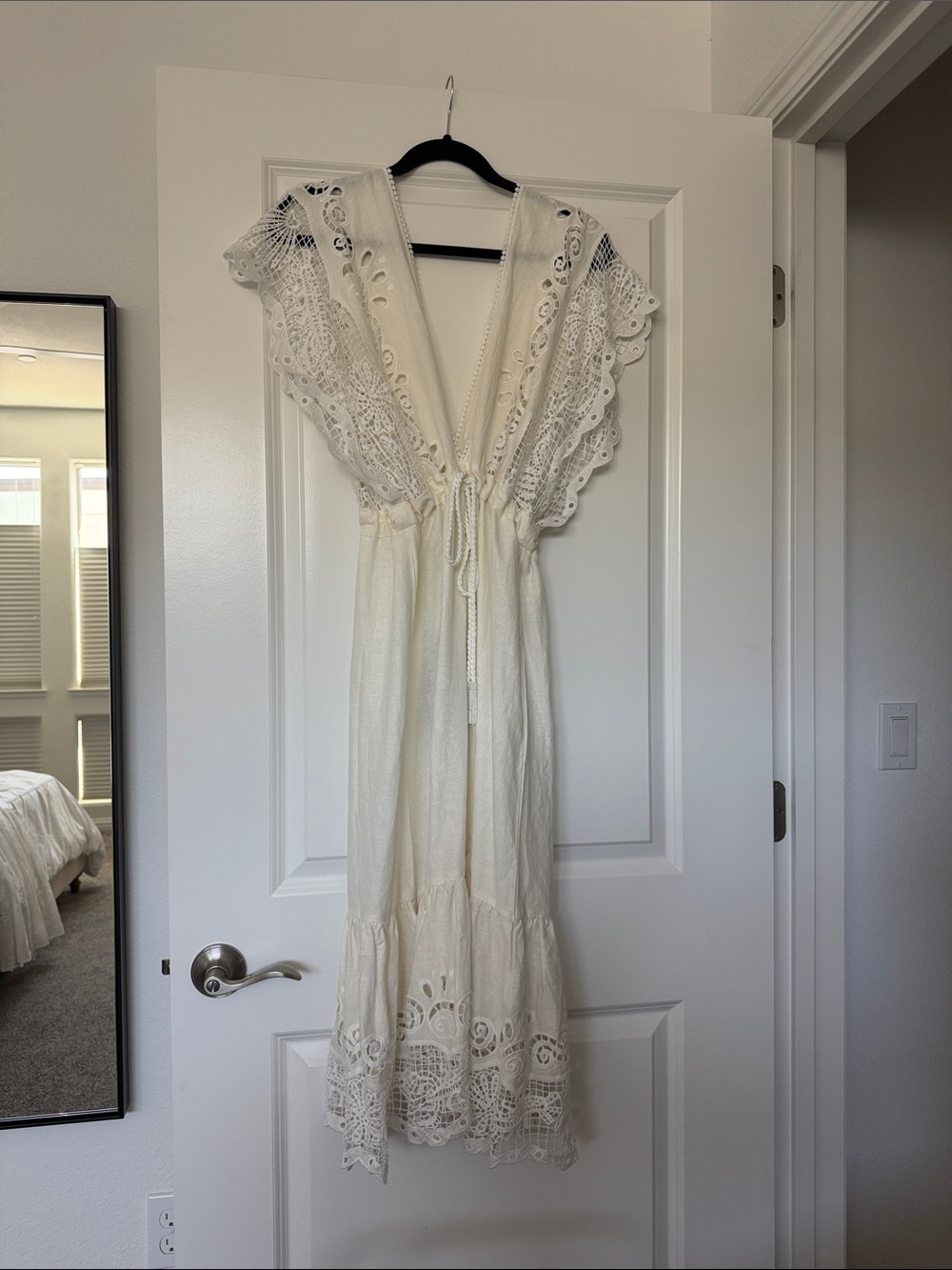 Farm Rio Ivory Lace-Trim Maxi Cover Up Dress with Deep V Size Small